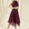 Semi-formal & Cocktail | A-line Scoop Tea-Length Chiffon Cocktail Dress With Cascading Ruffles Cabernet – Womens