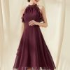 Semi-formal & Cocktail | A-line Scoop Tea-Length Chiffon Cocktail Dress With Cascading Ruffles Cabernet – Womens