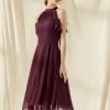 Semi-formal & Cocktail | A-line Scoop Tea-Length Chiffon Cocktail Dress With Cascading Ruffles Cabernet – Womens