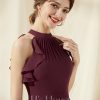 Semi-formal & Cocktail | A-line Scoop Tea-Length Chiffon Cocktail Dress With Cascading Ruffles Cabernet – Womens