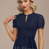 Semi-formal & Cocktail | A-line Scoop Tea-Length Chiffon Cocktail Dress With Pleated As Picture – Womens