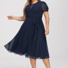 Semi-formal & Cocktail | A-line Scoop Tea-Length Chiffon Cocktail Dress With Pleated As Picture – Womens