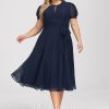 Semi-formal & Cocktail | A-line Scoop Tea-Length Chiffon Cocktail Dress With Pleated As Picture – Womens