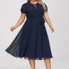 Semi-formal & Cocktail | A-line Scoop Tea-Length Chiffon Cocktail Dress With Pleated As Picture – Womens