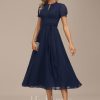 Semi-formal & Cocktail | A-line Scoop Tea-Length Chiffon Cocktail Dress With Pleated As Picture – Womens