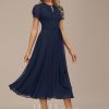 Semi-formal & Cocktail | A-line Scoop Tea-Length Chiffon Cocktail Dress With Pleated As Picture – Womens