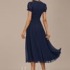 Semi-formal & Cocktail | A-line Scoop Tea-Length Chiffon Cocktail Dress With Pleated As Picture – Womens