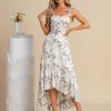 Semi-formal & Cocktail | A-line Square Asymmetrical Floor-Length Satin Cocktail Dress With Ruffle White – Womens