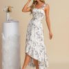 Semi-formal & Cocktail | A-line Square Asymmetrical Floor-Length Satin Cocktail Dress With Ruffle White – Womens