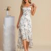 Semi-formal & Cocktail | A-line Square Asymmetrical Floor-Length Satin Cocktail Dress With Ruffle White – Womens