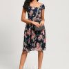 Semi-formal & Cocktail | A-line Square Knee-Length Chiffon Cocktail Dress Dark Navy – Womens