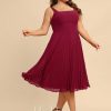 Semi-formal & Cocktail | A-line Square Knee-Length Chiffon Cocktail Dress With Pleated Burgundy – Womens