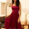 Semi-formal & Cocktail | A-line Square Knee-Length Chiffon Cocktail Dress With Pleated Burgundy – Womens