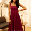 Semi-formal & Cocktail | A-line Square Knee-Length Chiffon Cocktail Dress With Pleated Burgundy – Womens