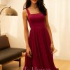 Semi-formal & Cocktail | A-line Square Knee-Length Chiffon Cocktail Dress With Pleated Burgundy – Womens