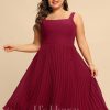 Semi-formal & Cocktail | A-line Square Knee-Length Chiffon Cocktail Dress With Pleated Burgundy – Womens