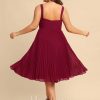 Semi-formal & Cocktail | A-line Square Knee-Length Chiffon Cocktail Dress With Pleated Burgundy – Womens