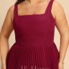 Semi-formal & Cocktail | A-line Square Knee-Length Chiffon Cocktail Dress With Pleated Burgundy – Womens