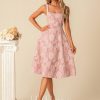 Semi-formal & Cocktail | A-line Square Knee-Length Polyester Cocktail Dress With Bow Flower Pink – Womens