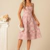 Semi-formal & Cocktail | A-line Square Knee-Length Polyester Cocktail Dress With Bow Flower Pink – Womens