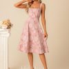 Semi-formal & Cocktail | A-line Square Knee-Length Polyester Cocktail Dress With Bow Flower Pink – Womens