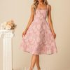 Semi-formal & Cocktail | A-line Square Knee-Length Polyester Cocktail Dress With Bow Flower Pink – Womens