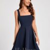 Semi-formal & Cocktail | A-line Square Knee-Length Stretch Crepe Cocktail Dress Dark Navy – Womens