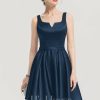 Semi-formal & Cocktail | A-line Square Short Satin Cocktail Dress Dark Navy – Womens