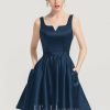 Semi-formal & Cocktail | A-line Square Short Satin Cocktail Dress Dark Navy – Womens