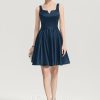 Semi-formal & Cocktail | A-line Square Short Satin Cocktail Dress Dark Navy – Womens