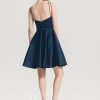 Semi-formal & Cocktail | A-line Square Short Satin Cocktail Dress Dark Navy – Womens