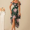 Semi-formal & Cocktail | A-line Sweetheart Asymmetrical Tea-Length Chiffon Cocktail Dress With Ruffle Green – Womens