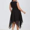 Semi-formal & Cocktail | A-line V-Neck Asymmetrical Chiffon Cocktail Dress Black – Womens