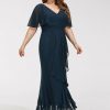 Semi-formal & Cocktail | A-line V-Neck Asymmetrical Chiffon Cocktail Dress Dark Navy – Womens