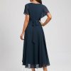 Semi-formal & Cocktail | A-line V-Neck Asymmetrical Chiffon Cocktail Dress Dark Navy – Womens