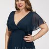 Semi-formal & Cocktail | A-line V-Neck Asymmetrical Chiffon Cocktail Dress Dark Navy – Womens