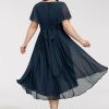 Semi-formal & Cocktail | A-line V-Neck Asymmetrical Chiffon Cocktail Dress Dark Navy – Womens