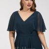 Semi-formal & Cocktail | A-line V-Neck Asymmetrical Chiffon Cocktail Dress Dark Navy – Womens