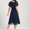 Semi-formal & Cocktail | A-line V-Neck Asymmetrical Chiffon Cocktail Dress Dark Navy – Womens