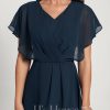 Semi-formal & Cocktail | A-line V-Neck Asymmetrical Chiffon Cocktail Dress Dark Navy – Womens