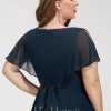 Semi-formal & Cocktail | A-line V-Neck Asymmetrical Chiffon Cocktail Dress Dark Navy – Womens