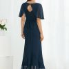 Semi-formal & Cocktail | A-line V-Neck Asymmetrical Chiffon Cocktail Dress Dark Navy – Womens