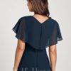 Semi-formal & Cocktail | A-line V-Neck Asymmetrical Chiffon Cocktail Dress Dark Navy – Womens