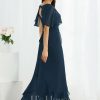 Semi-formal & Cocktail | A-line V-Neck Asymmetrical Chiffon Cocktail Dress Dark Navy – Womens