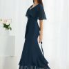 Semi-formal & Cocktail | A-line V-Neck Asymmetrical Chiffon Cocktail Dress Dark Navy – Womens