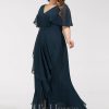 Semi-formal & Cocktail | A-line V-Neck Asymmetrical Chiffon Cocktail Dress Dark Navy – Womens