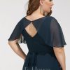 Semi-formal & Cocktail | A-line V-Neck Asymmetrical Chiffon Cocktail Dress Dark Navy – Womens