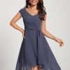 Semi-formal & Cocktail | A-line V-Neck Asymmetrical Chiffon Cocktail Dress Stormy – Womens