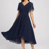 Semi-formal & Cocktail | A-line V-Neck Asymmetrical Chiffon Cocktail Dress With Cascading Ruffles As Picture – Womens