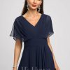 Semi-formal & Cocktail | A-line V-Neck Asymmetrical Chiffon Cocktail Dress With Cascading Ruffles As Picture – Womens